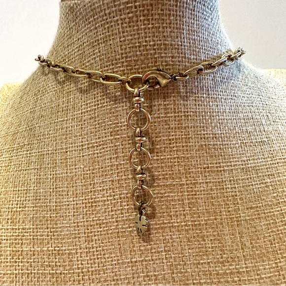 Lucky Brand Statement Bib Necklace antiqued gold tone w/ ivory / cream cabochons - Picture 12 of 13